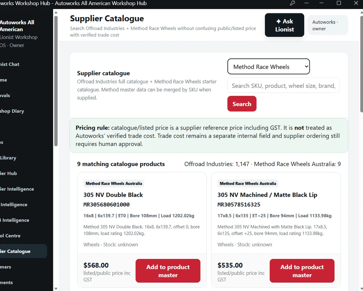 Autoworks live pilot interface